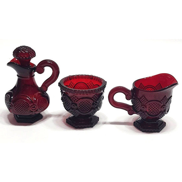 Avon Other - Vintage Avon ruby red cape cod glassware cruet sugar bowl and creamer